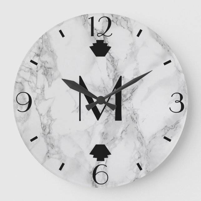 Modern Grått Marble Art Deco Finials Stor Klocka (Framsida)