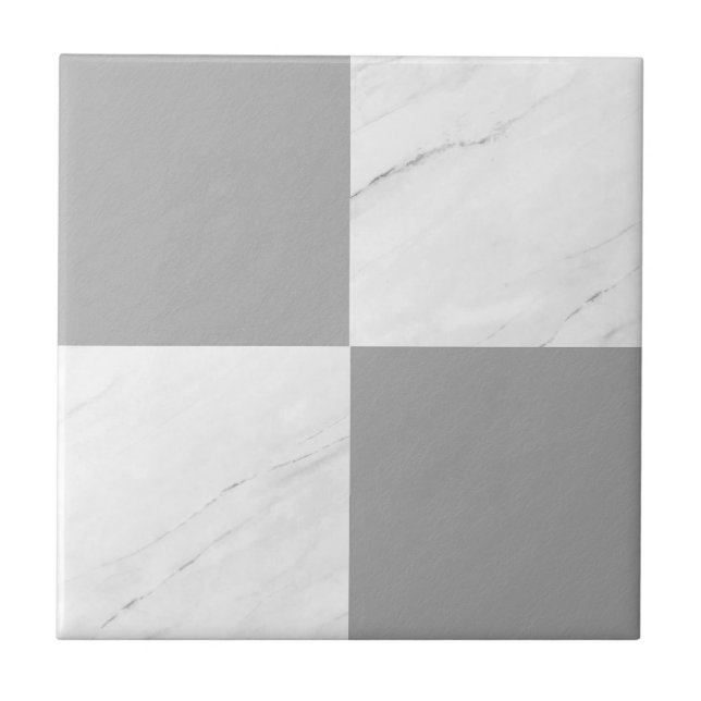 Modern Grått Marble Geometric Checker Kakelplatta (Framsidan)