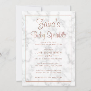 Modern Grått Marble Ro Guld Girl Baby Sprinkle Inbjudningar