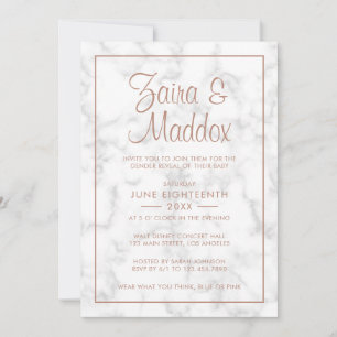 Modern Grått Marble Ro Guld Script Gender Reveal Inbjudningar