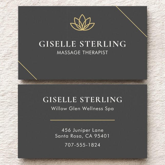 Modern Grått-massage Therapist minimalist Lotus Visitkort (Skapare uppladdad)