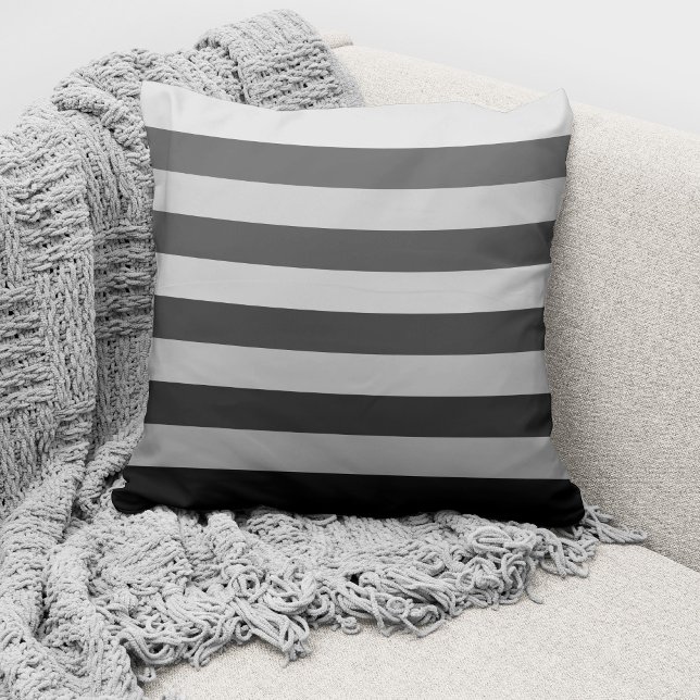 Modern Grått Monochrome Färg Block Stripe Kudde (Skapare uppladdad)