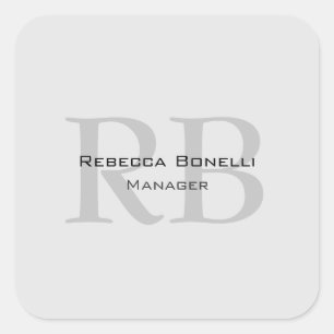 Modern Grått Monogram Manager Lägg till Namn Initi Fyrkantigt Klistermärke
