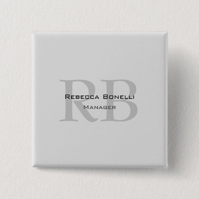 Modern Grått Monogram Manager Lägg till Namn Initi Knapp (Framsida)