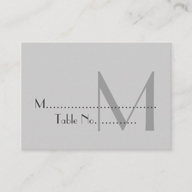 Modern Grått Monogram-platskort Placeringskort (Framsida)
