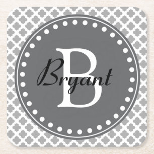 Modern Grått Monogram Underlägg Papper Kvadrat