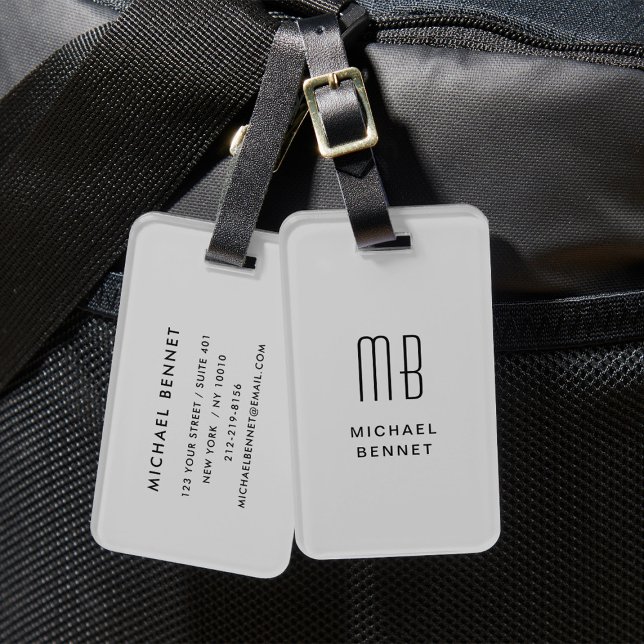 Modern Grått Monogrammed Bagagebricka (Modern Gray Monogrammed Luggage Tag)