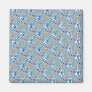 Modern grått och blå Helgdag mönster Snöflingor Magnet