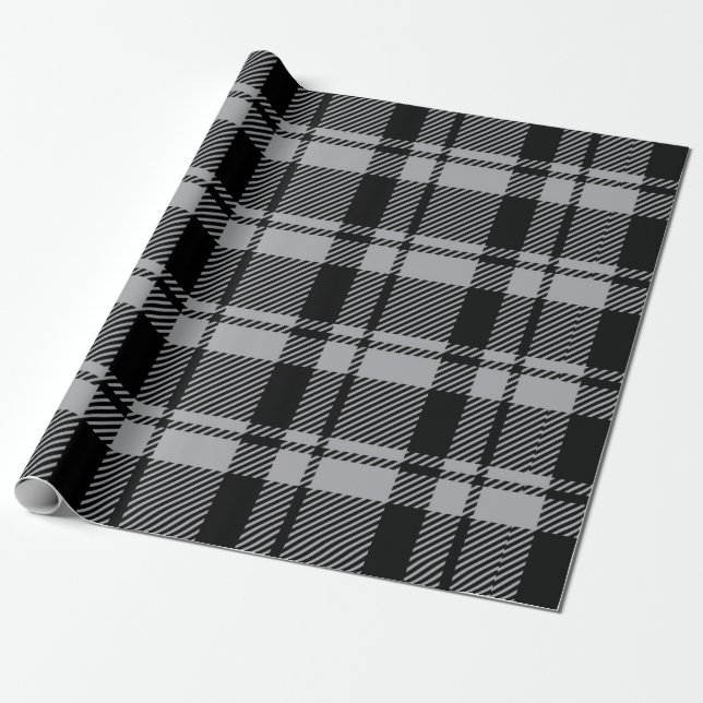 Modern Grått och Black Tartan Play Presentpapper (Utrullad)