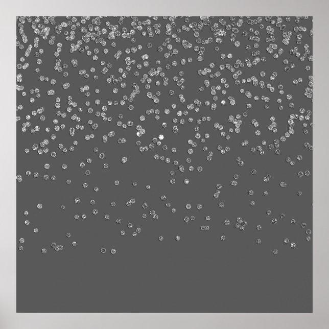 Modern Grått och Faux Silver Glitter Confetti Poster (Framsidan)