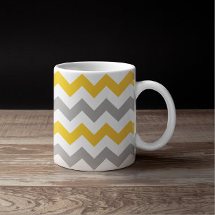 Modern Grått och Goldenrod Chevron Mönster Kaffemugg