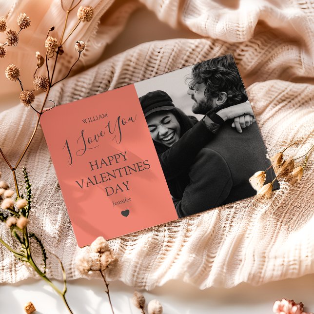 Modern Grått och laxfoto Rosa Valentines day Julkort (Skapare uppladdad)