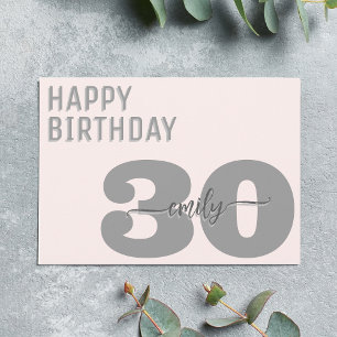 Modern Grått och Rosa 30års födelsedag Kort