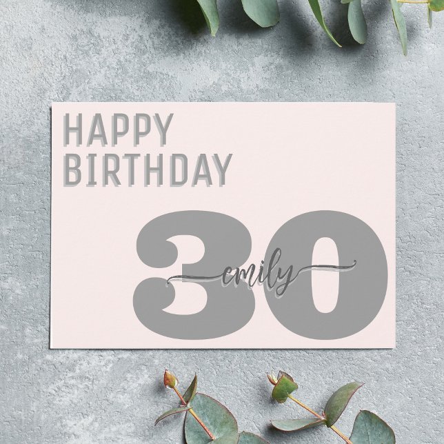 Modern Grått och Rosa 30års födelsedag Kort (Skapare uppladdad)