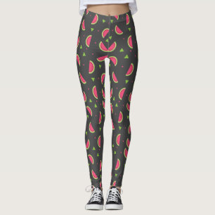 Modern Grått och Rosa Melon Fruit Mönster Leggings