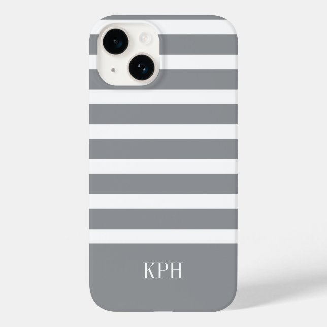 Modern Grått och Vita Rand med Monogram (Baksida)