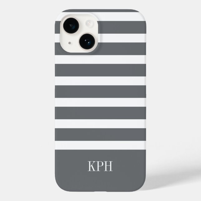 Modern Grått och Vita Rand med Monogram (Baksida)