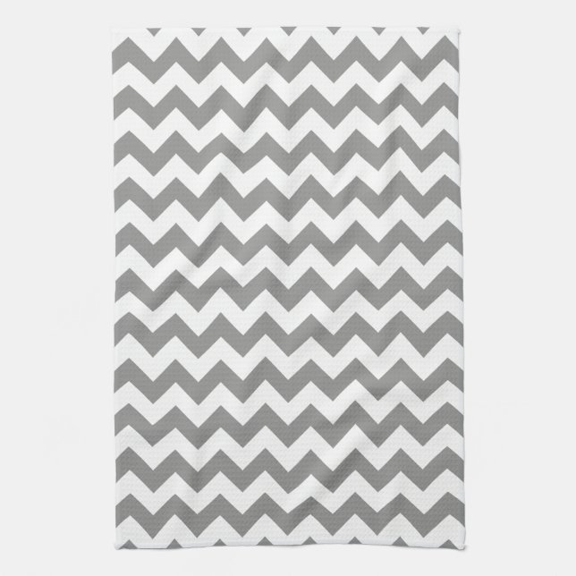 Modern Grått och White Chevron Zigzag Mönster Kökshandduk (Vertikal)