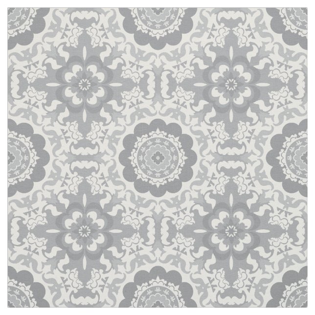 Modern Grått- och White Medallion Fabric Tyg (Provkarta)