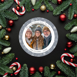 Modern Grått- och White Snöflingor Helgdag Card Julkort