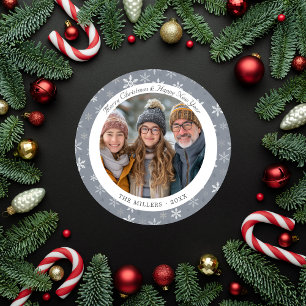Modern Grått- och White Snöflingor Helgdag Card Julkort