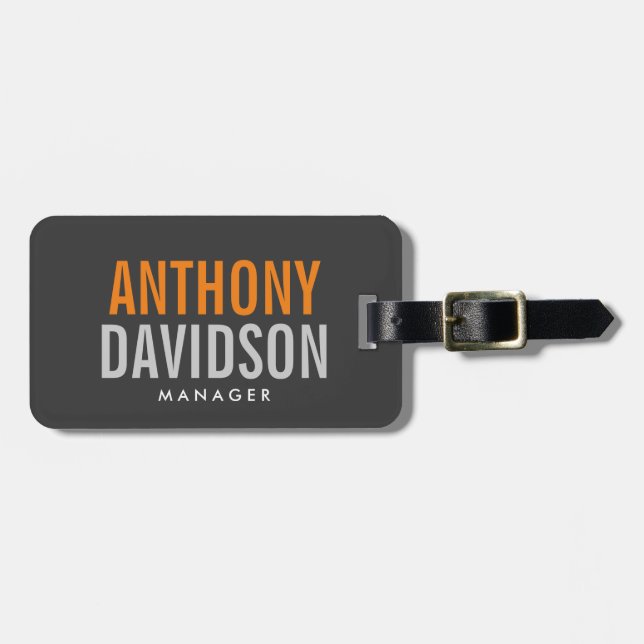 Modern Grått Orange fet text - minimalistisk Elega Bagagebricka (Horisontell Framsida)