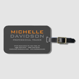 Modern Grått Orange fet text - minimalistisk Elega Bagagebricka