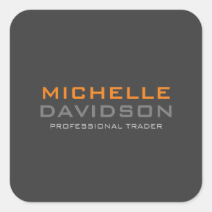 Modern Grått Orange fet text minimalistisk Namn Fyrkantigt Klistermärke