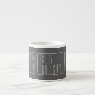 Modern, Grått på Mörk Grått, Initialer och Namn Lo Espressomugg