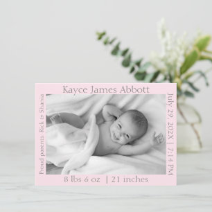 Modern Grått på Pastels Rosa Birth Meddelande