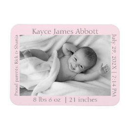 Modern Grått på Pastels Rosa Birth Notice Magnet