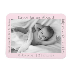 Modern Grått på Pastels Rosa Birth Notice Magnet