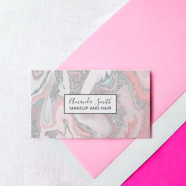 Modern grått-pastellmarmor av korall från silver g visitkort (Modern silver glitter coral gray pastel marble business card)