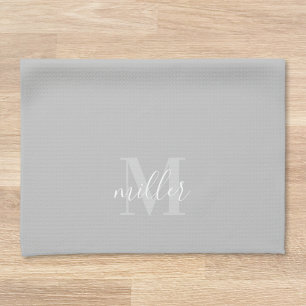Modern Grått Personlig Family Namn Monogram Kökshandduk