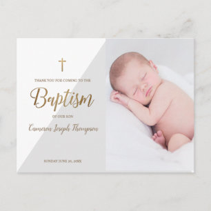 Modern Grått Pojke Photo Baptism Tack Vykort