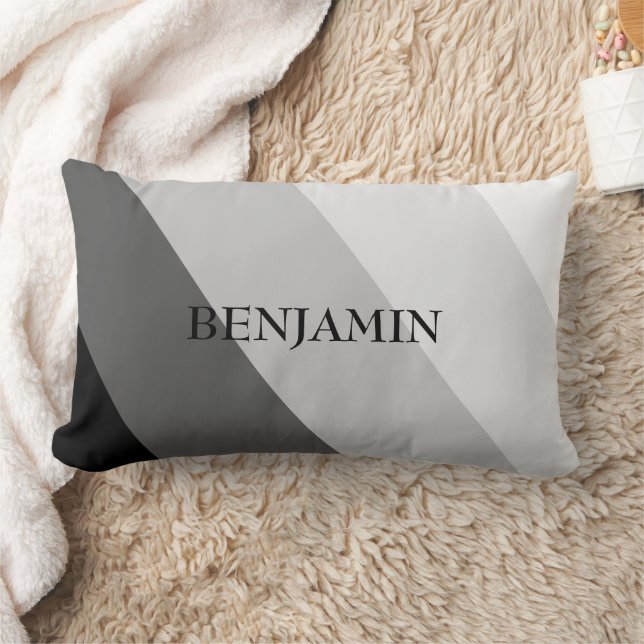 Modern Grått  Rand Monogram Lumbarkudde (Filt)