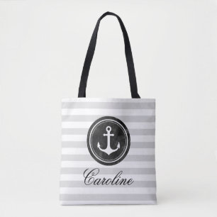 Modern Grått Rand Nautical Anchor Tygkasse