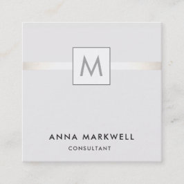 Modern Grått Rand Professionell Monogram Fyrkantigt Visitkort