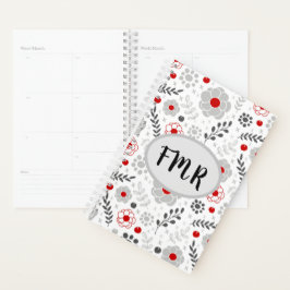 Modern Grått Red Blommigt Monogram