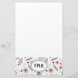 Modern Grått Red Blommigt Monogram Brevpapper