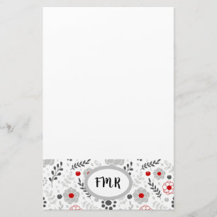 Modern Grått Red Blommigt Monogram Brevpapper