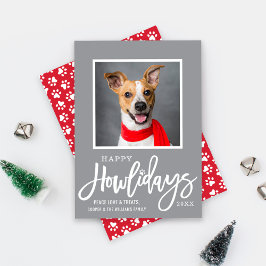 Modern Grått Red Lycklig Howlidays Puppy Hund Phot Julkort