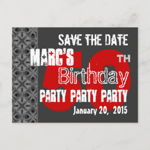 Modern Grått Red Save the Date 50th Birthday 45W Meddelande Vykort