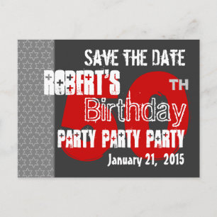 Modern Grått Red Save the Date 50th Birthday 46W Meddelande Vykort