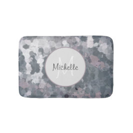 Modern Grått Rosa Abstrakt Circles Monogram Badrumsmatta