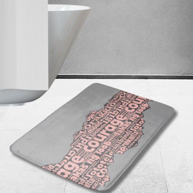 Modern Grått & Rosa Courage Typography Badrumsmatta (Modern Torn Grey & Pink Courage Typography Bath Mat)