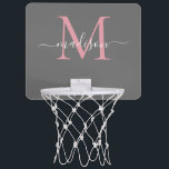 Modern Grått Rosa Monogram Girly Chic Namn Mini-Basketkorg<br><div class="desc">Modern Grått Rosa Monogram Girly Chic Namn Mini Basketball Ring</div>
