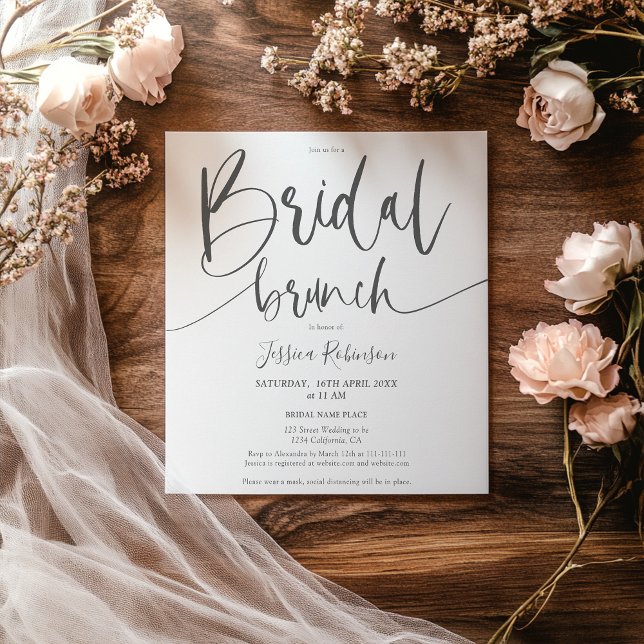 Modern grått  rosa-trendig,  möhippa brunch inbjudningar (Modern gray blush pink script trendy bridal brunch invitation)