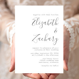 Modern Grått Script White Wedding-inbjudan Inbjudningar