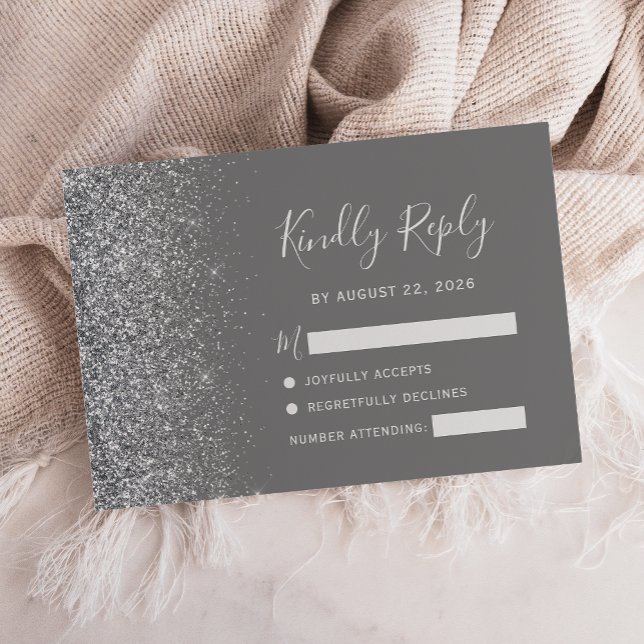 Modern Grått Silver Faux Glitter Kant OSA Kort (Skapare uppladdad)